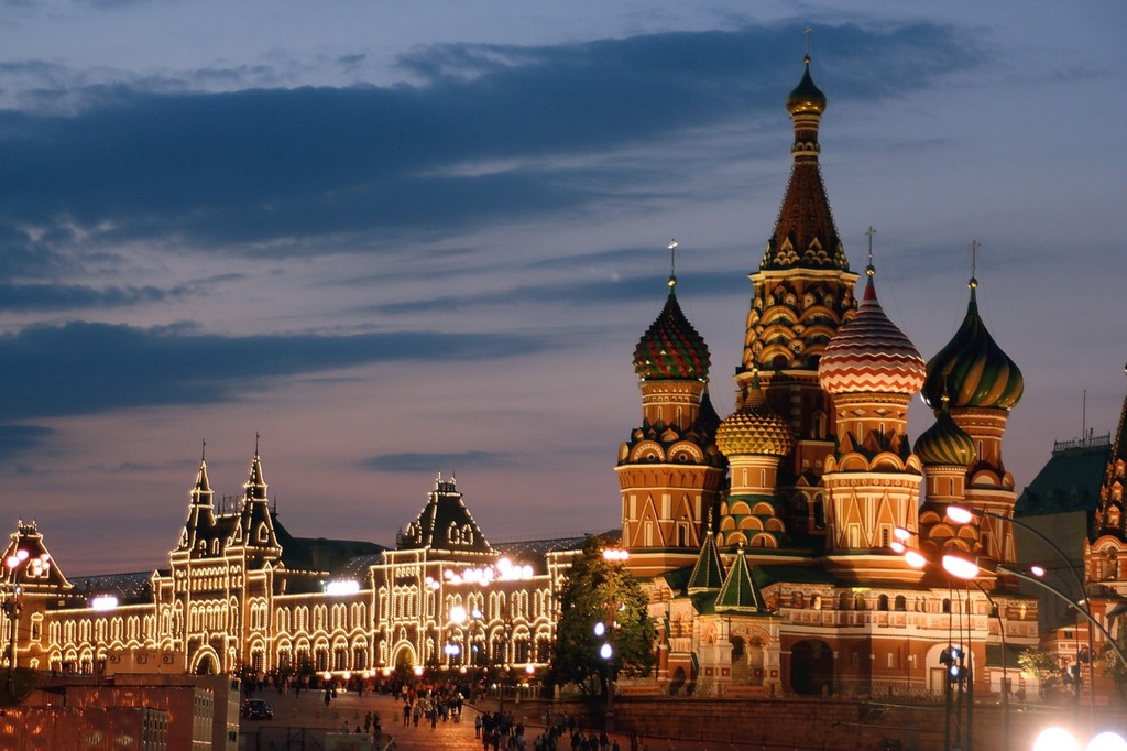 Saint Basil Cathedral at night Red Square Moscow Wallpaper