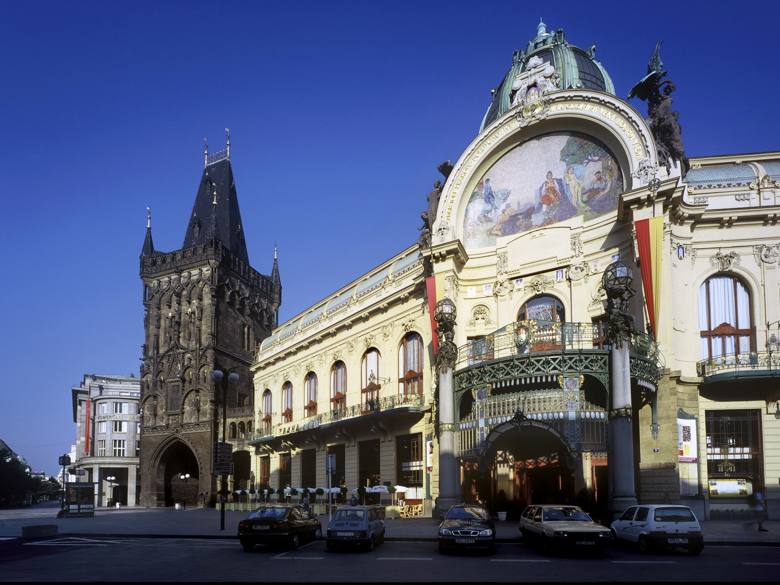 Municipal House and Powder Tower Prague Czech Republic