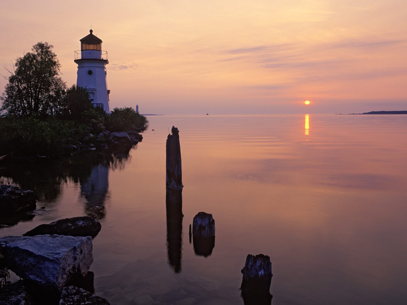 Cheboygan Range Light Silhouetted at Sunrise Cheboygan Michigan