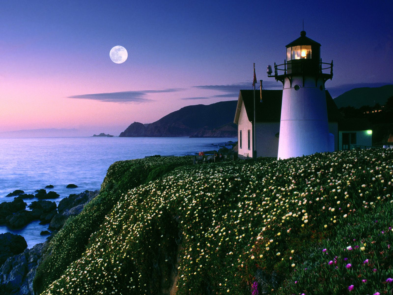 Moon Rise Over Point Montara Lighthouse California