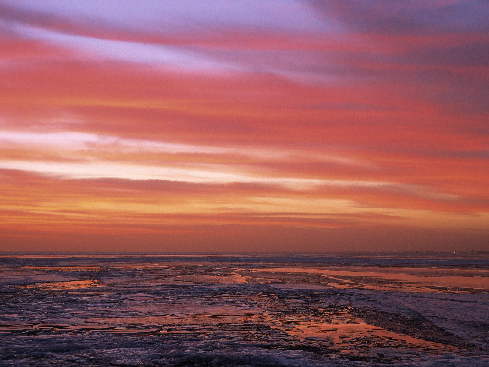 Sunset on Frozen Lake Marken The Netherlands