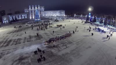 samara small train for kids rides by kuibyshev square with christmas tree at