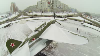 samara soviet attack plane il on round square with traffic at winter day