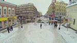 samara traffic on crossroad with pedestrian street leningradskaya between